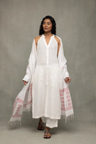 Handwoven White Slub Cotton Kurta Set with Traditional Jamdani Dupatta