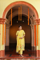 Handwoven Yellow Pure Cotton Jamdani Kurta Set with Traditional Motifs and Dupatta