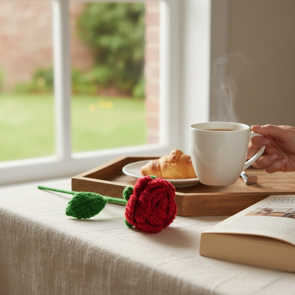 Handcrafted Red Crochet Rose – Forever Flower Décor | ArteCasa - https://artecasa.in/