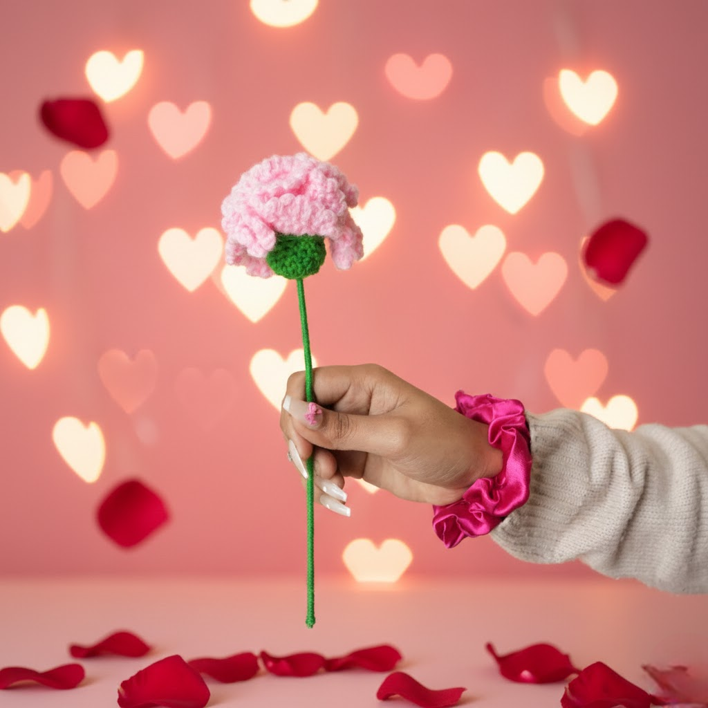 Pink Carnation Crochet Flower – Handcrafted Forever Floral Décor | ArteCasa - https://artecasa.in/