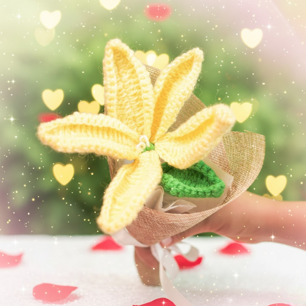 Handcrafted Crochet Lily – Yellow Forever Flower | ArteCasa - https://artecasa.in/