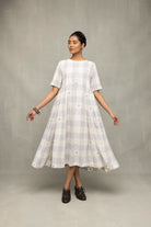 Ivory Blue Checkered Jamdani Dress