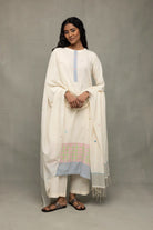 Ivory Jamdani Kurta Set with Stripes Dupatta