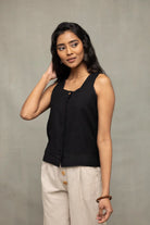 Lightweight Breathable Black Handwoven Cotton Short Top for Everyday Casual Wear