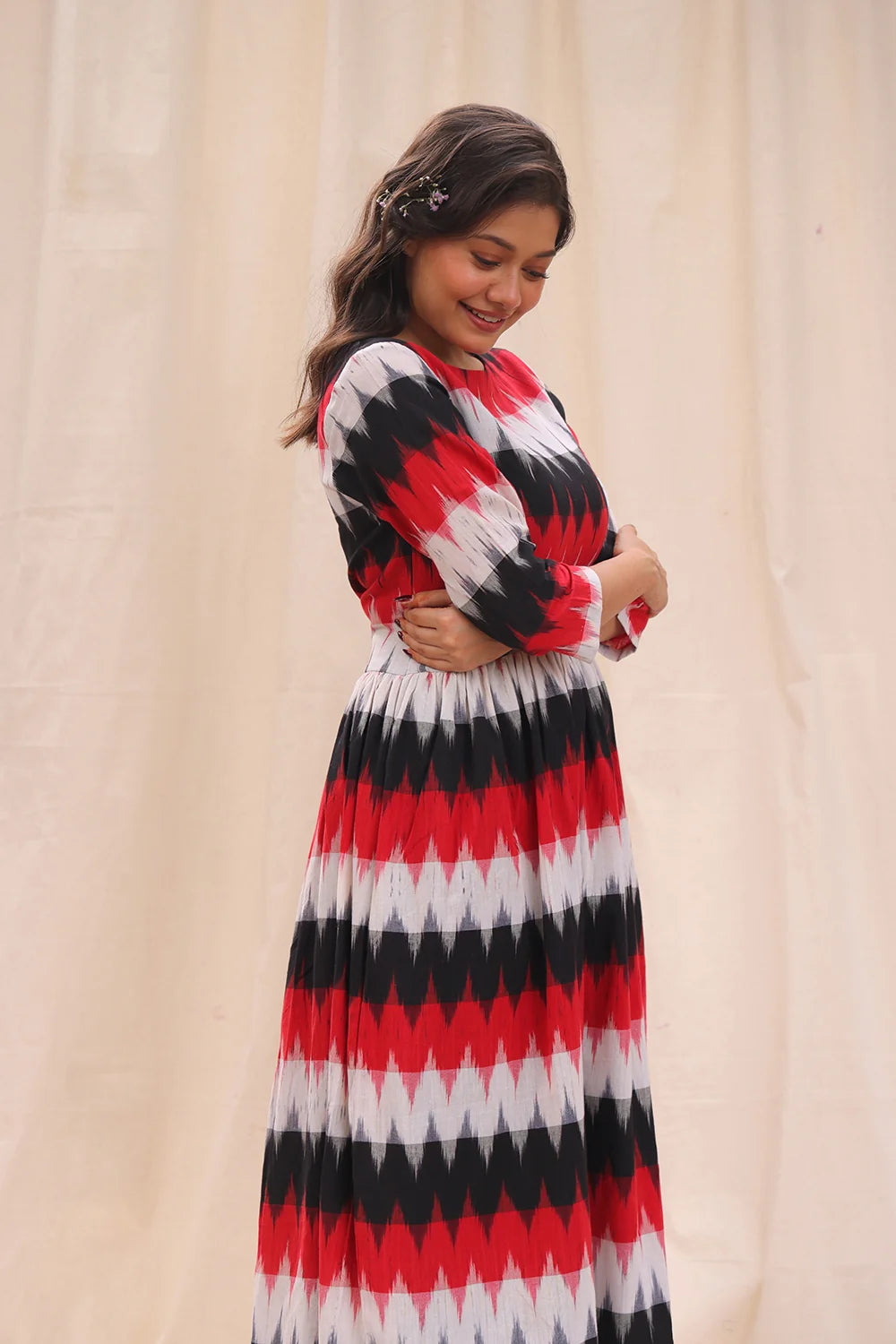 Lightweight Breathable Black Ikkat Cotton Dress for Everyday Casual Wear