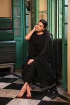 Lightweight Breathable Black Pure Cotton Kurta Set with Jamdani Dupatta for Everyday Wear