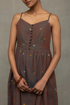 Lightweight Breathable Brown Duo Tone Jamdani Midi Dress for Everyday Wear