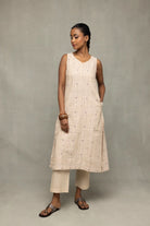 Lightweight Breathable Cream and Mauve South Cotton Zari Kurta Set for Everyday Wear