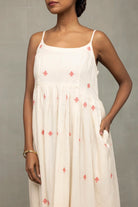 Lightweight Breathable Cream and Red Dheki Jamdani Dress for Everyday Wear