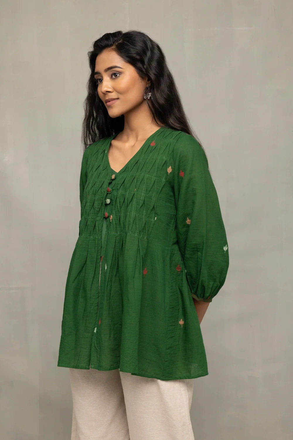 Lightweight Breathable Dark Green Jamdani Top for Everyday Wear