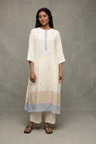 Lightweight Breathable Ivory Jamdani Kurta Set with Stripes Dupatta for Everyday Wear