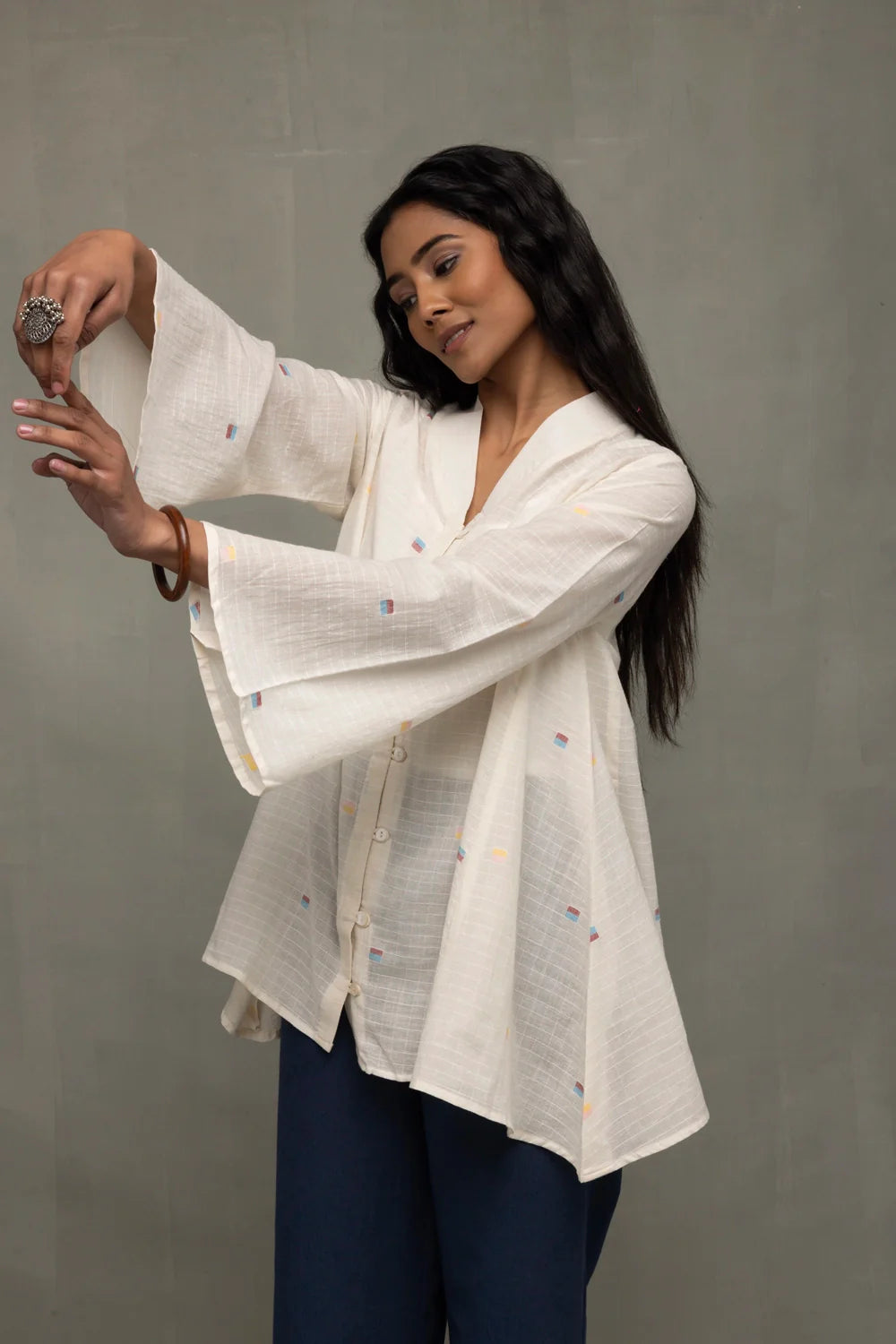 Lightweight Breathable Ivory Jamdani Top for Summer Wear