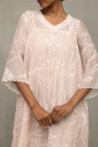 Lightweight Breathable Lavender Mul Chanderi Embroidered Dress for Summer Wear