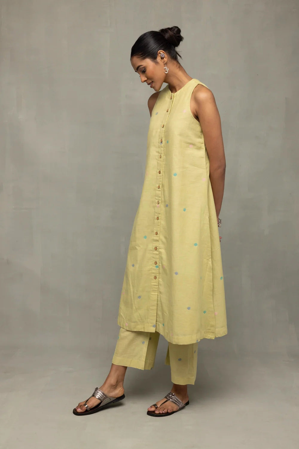 Lightweight Breathable Mint Green Jamdani A-Line Co-ord Set for Summer Wear