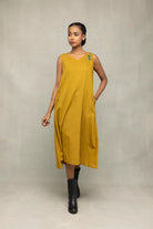 Lightweight Breathable Olive Green Khadi Embroidered Dress for Summer Wear