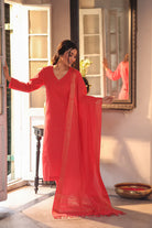 Lightweight Breathable Orange South Cotton Zari Kurta Set for Everyday Wear