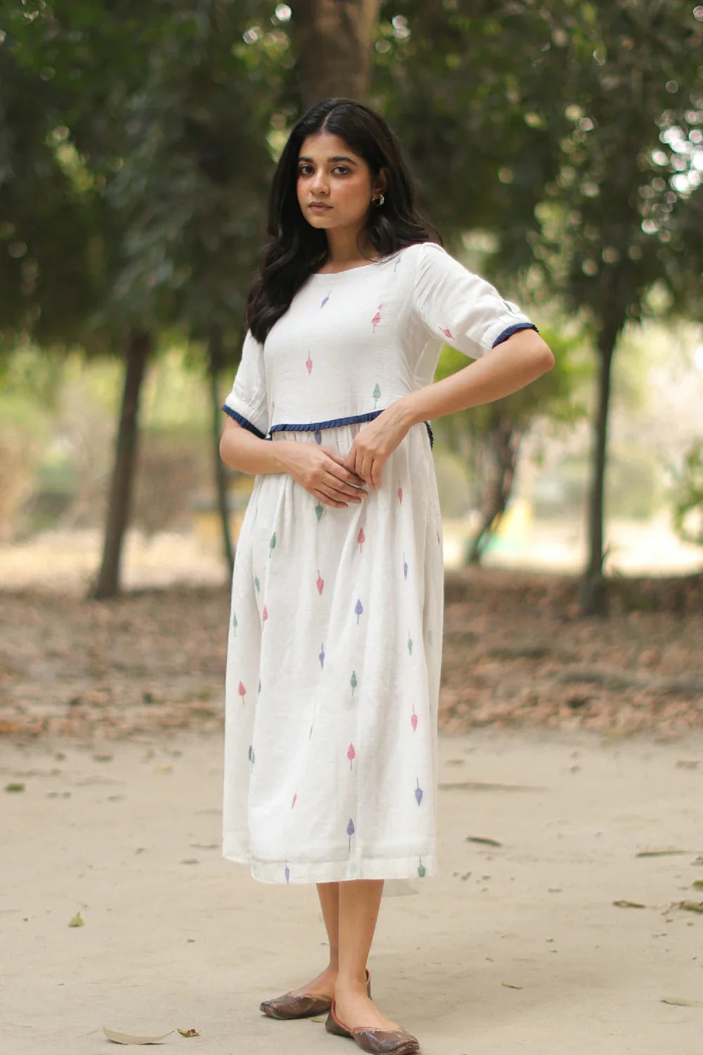Lightweight Breathable Pearl White Jamdani Cotton Dress for Everyday Wear
