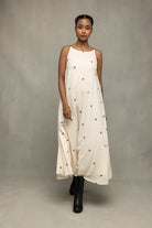 Lightweight Breathable Pearl White Trapeze Jamdani Dress for Everyday Wear
