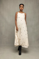 Lightweight Breathable Pearl White Trapeze Jamdani Dress for Everyday Wear