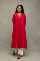 Lightweight Breathable Red and White Pure Cotton Jamdani Kurta Set with Dupatta for Pujo