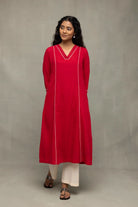Lightweight Breathable Red and White Pure Cotton Jamdani Kurta Set with Dupatta for Pujo