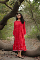 Lightweight Breathable Scarlet Red Cotton Jamdani Dress for Everyday Wear