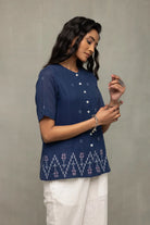 Lightweight Breathable Teal Blue Cotton Jamdani Top for Summer Wear