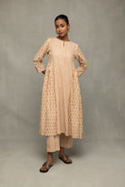 Lightweight Breathable Terracotta and Cream Cotton Kurta Set for Everyday Wear