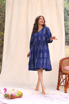 Lightweight Breathable Twilight Blue Ikkat Cotton Dress for Everyday Wear