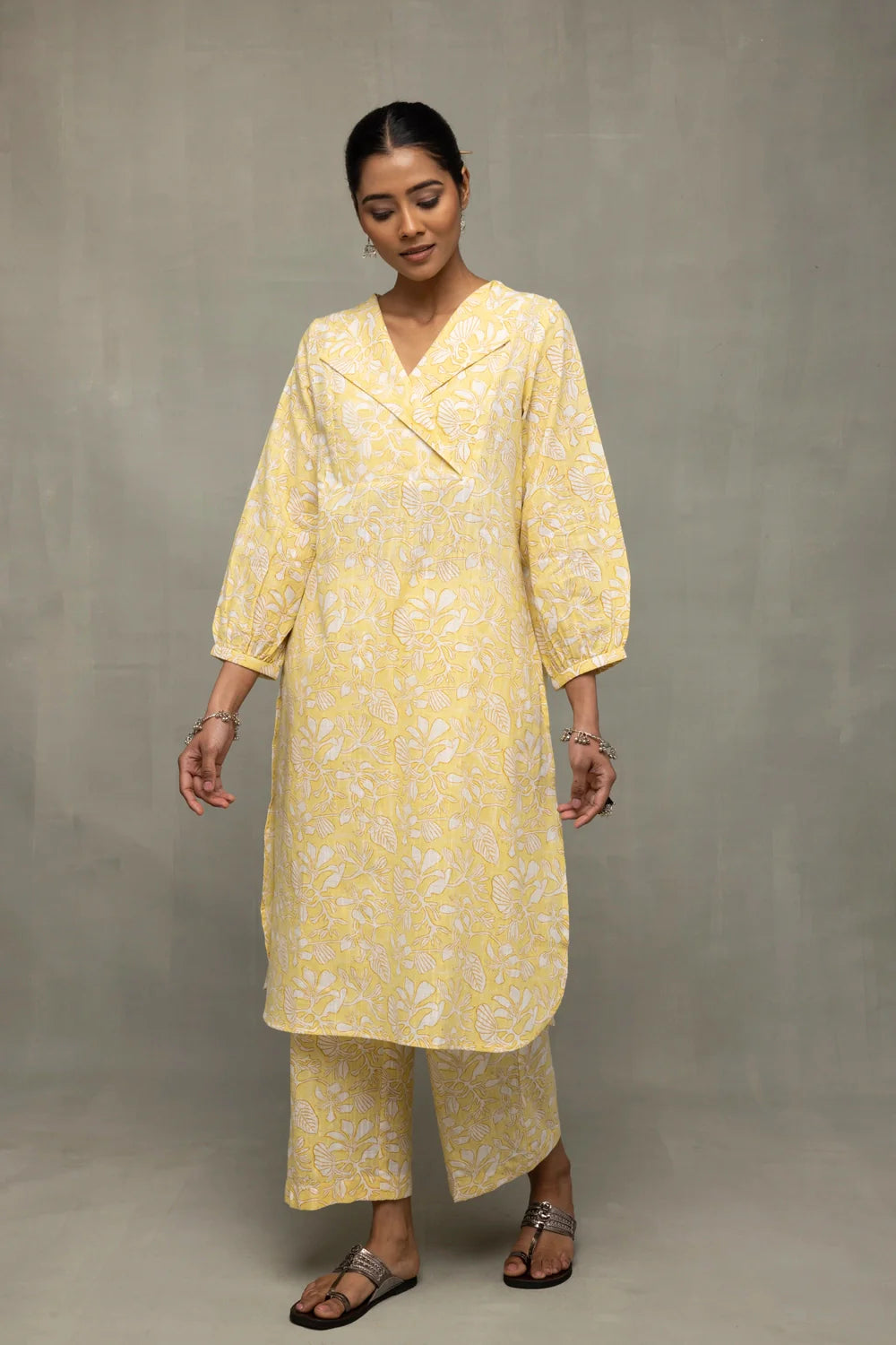 Lightweight Breathable Yellow Block Print Co-ord Set for Summer Wear
