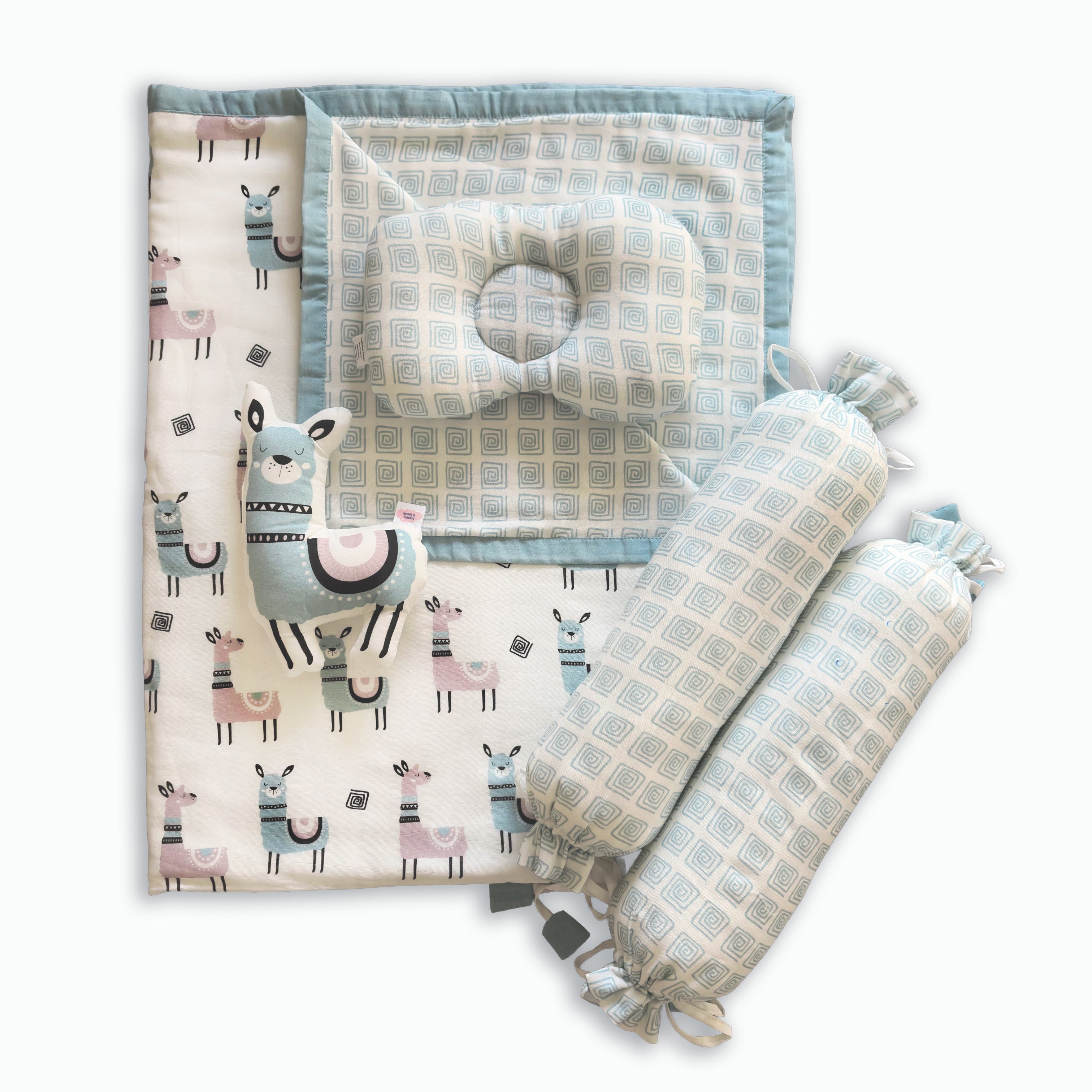 Llama Adventure - Organic Muslin Cot Bedding Gift Set - Set of 5 - Oranges and Lemons