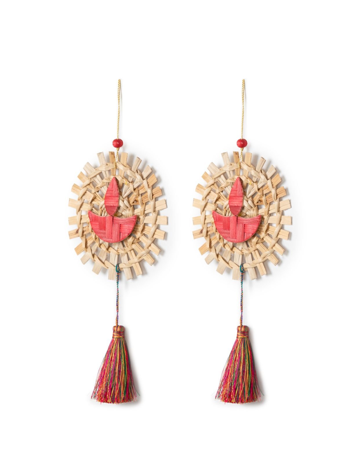 Mandala Diya Handcrafted Bamboo Hanging - Set of 2 - Greenkraft