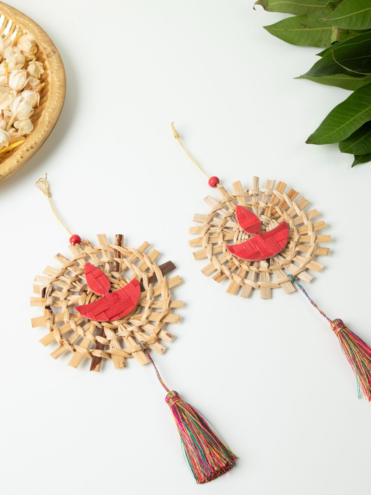 Mandala Diya Handcrafted Bamboo Hanging - Set of 2 - Greenkraft