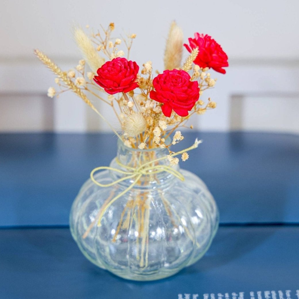 Mini glass bottle vase for dried flower arrangements and home decor styling by ArteCasa