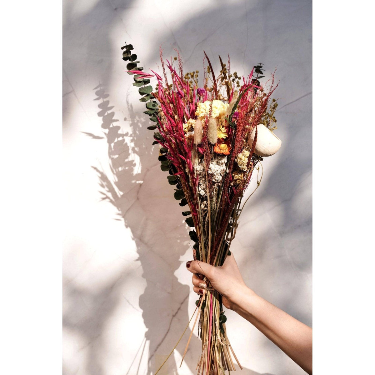 Mixed dried flower arrangement for aesthetic vase decor and interior styling