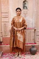 Mocha Brown Pure Silk Banarasi Kurta Set with Dupatta