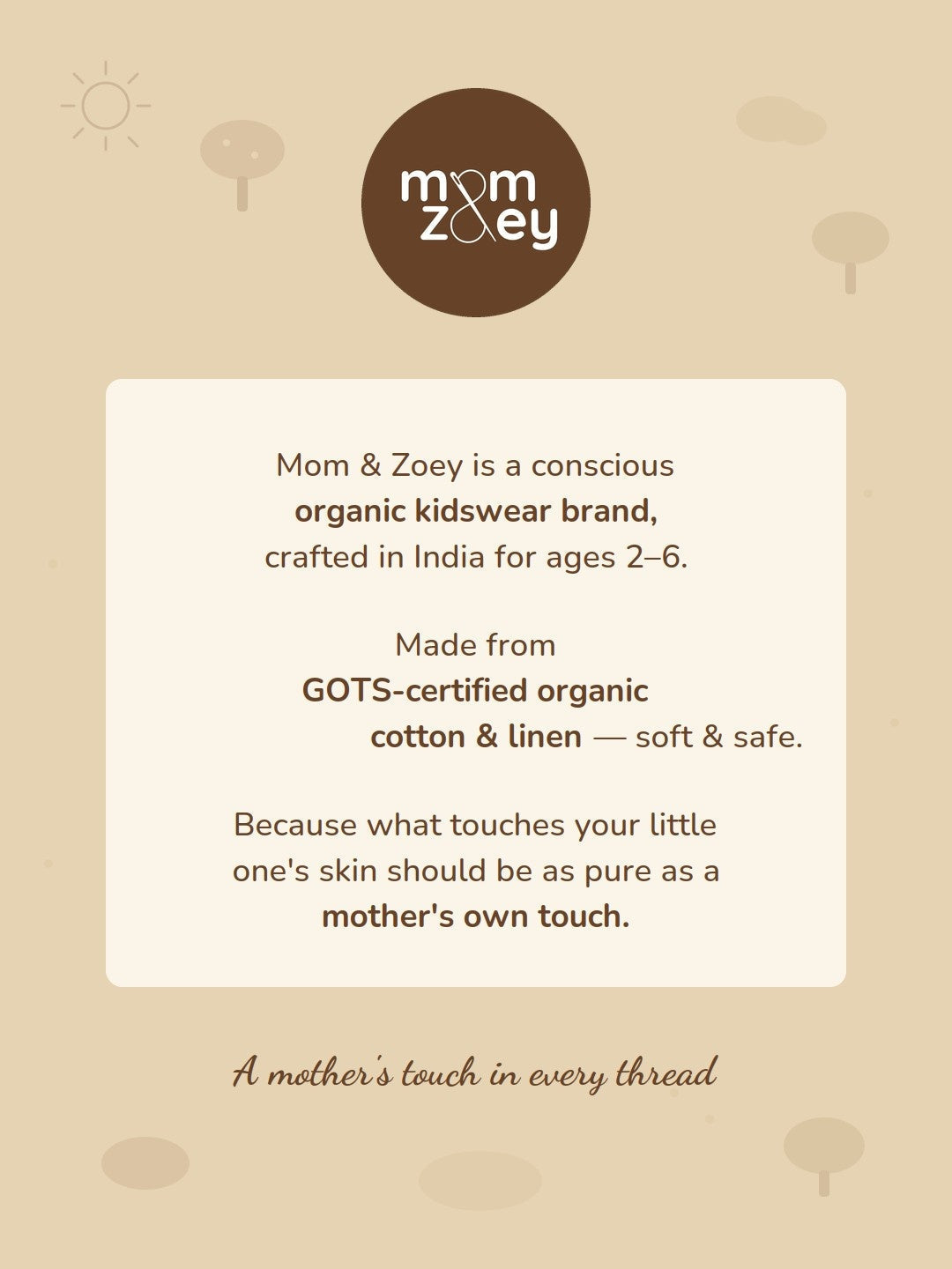 Mom and Zoey brand card - designed in Canada, ethically made in India