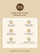 Mom and Zoey quality card - GOTS-certified organic cotton, skin-safe dyes