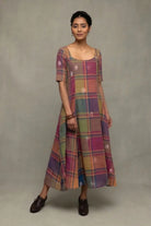 Multicolor A Line Jamdani Dress for Festive Daytime Wear