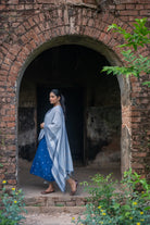 Navy Blue South Cotton Woven Kurta Set with Dupatta for Casual Wear