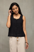 Noir Handwoven Cotton Short Top