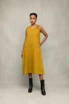 Olive Green Khadi Embroidered Dress