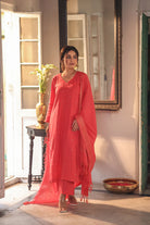 Orange Pure South Cotton Zari Kurta Set with Dupatta