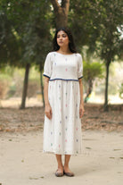 Pearl White Jamdani Cotton Dress-Sutra Art of Clothing