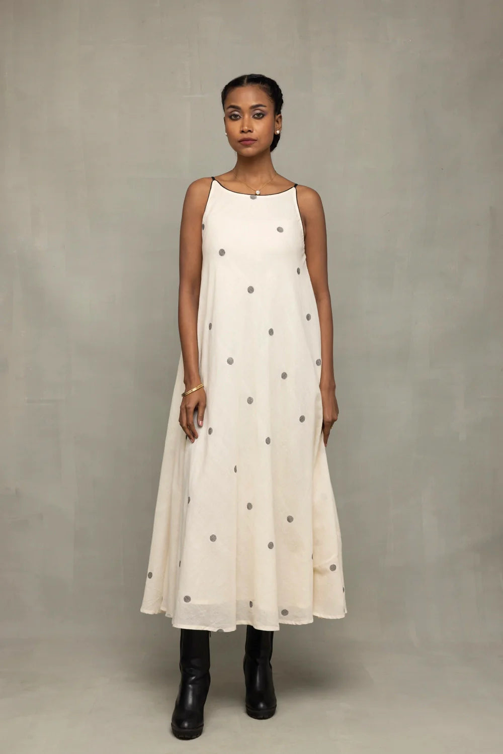 Pearl White Trapeze Jamdani Handwoven Dress