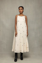 Pearl White Trapeze Jamdani Handwoven Dress