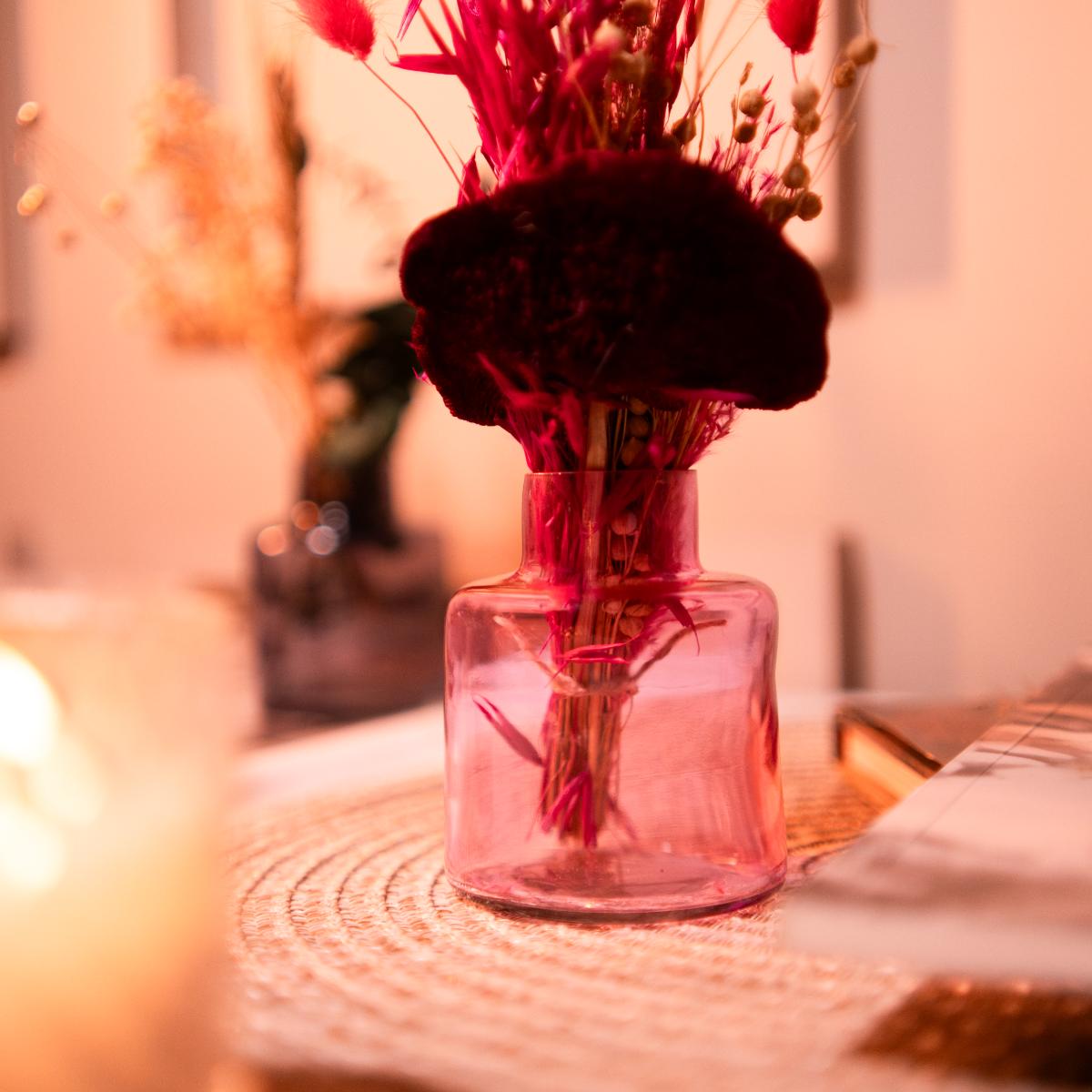petal pink charm vase styled with soft dried flower bunch for elegant and aesthetic home decor