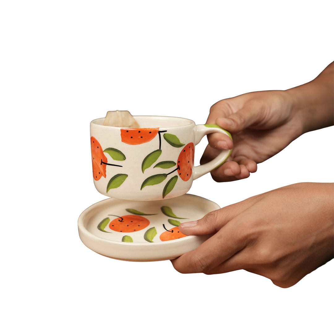 Citrus Delight Cup & Saucer Set – Orange Coffee Cup with Saucer - https://artecasa.in/