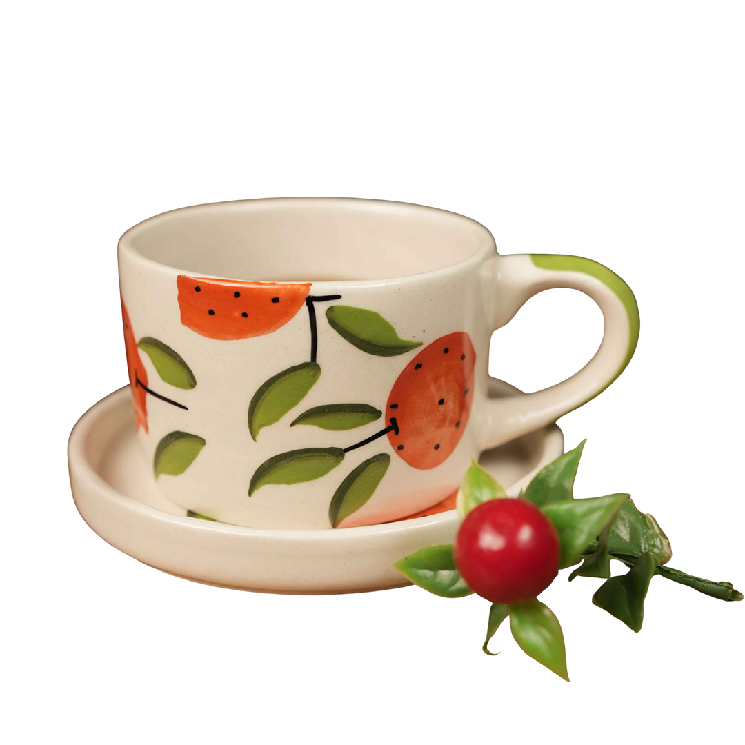 Citrus Delight Cup & Saucer Set – Orange Coffee Cup with Saucer - https://artecasa.in/