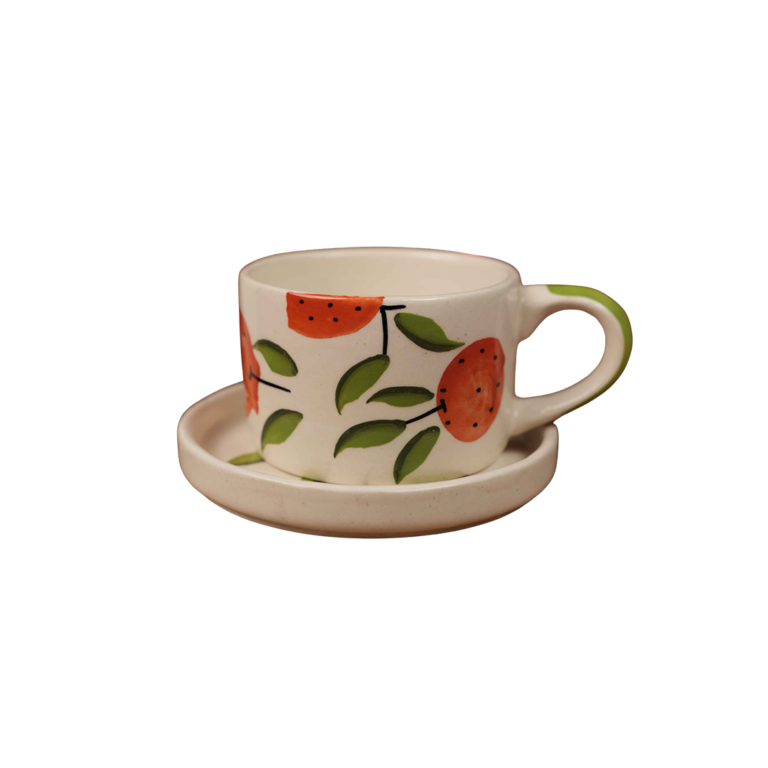 Citrus Delight Cup & Saucer Set – Orange Coffee Cup with Saucer - https://artecasa.in/